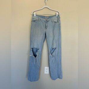 Cello Distressed Button Fly Baggy Women's size 7 Light Blue Denim Jeans (1575)